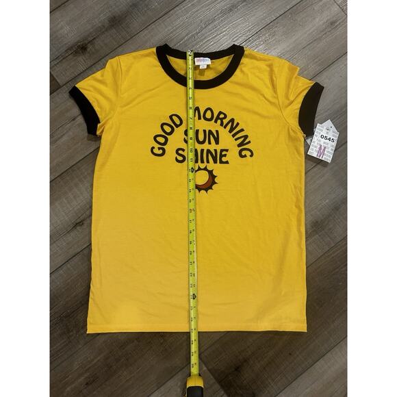 NWT LuLaRoe MEDIUM Liv T-Shirt Gold Dark Brown‎ Ringer Good Morning Sunshine Sun - Picture 3 of 5